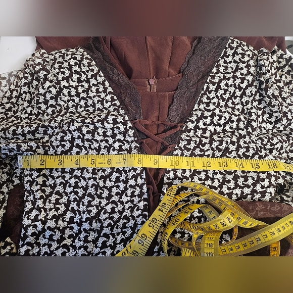 Women's Unbranded Brown and Cream Lace-Up Dress Size S Vintage  Shoulder Pad 70S - Picture 8 of 11